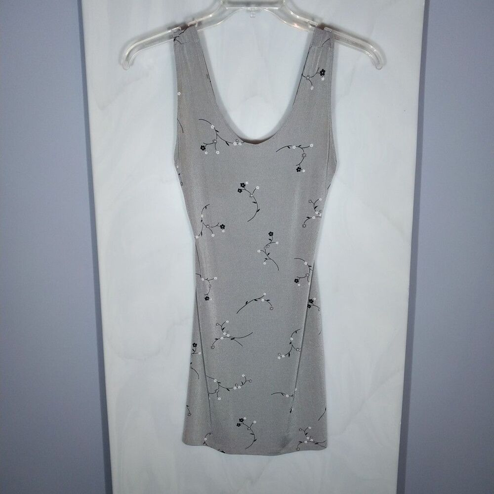 Vtg Y2K Essex Mini Slip Dress Sz S Silver Shimmer Sparkle Floral Boho Romantic